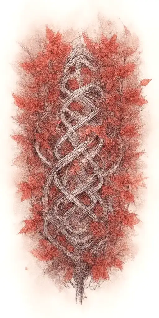 Clear Branches Shaped Like Witches Knot With Red Leaves