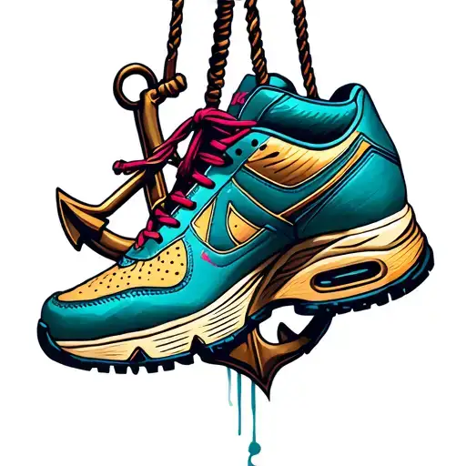 Pair Running Shoe Hanging Over An Anchor