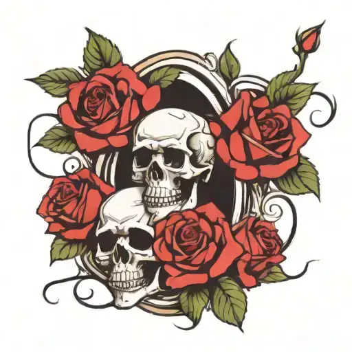 Roses And Skulls Facing Each Other