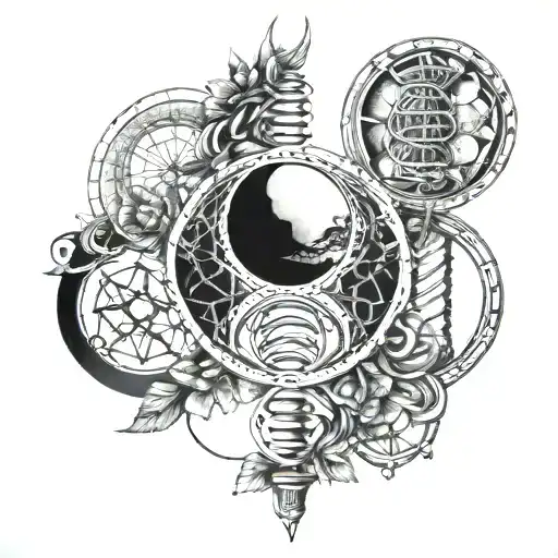 Dna Stand With Moon Phases Intertwined