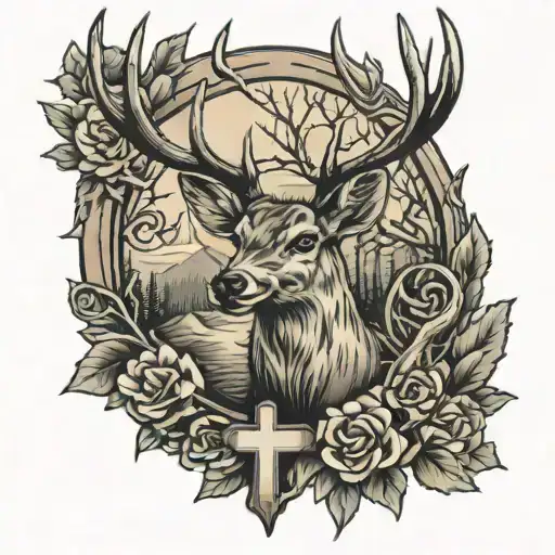 Deer Hunting Tattoo Cross Christian