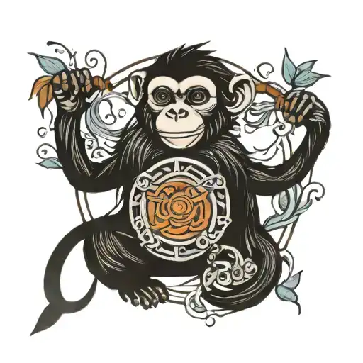 Monkey And Bird Outline Intertwined