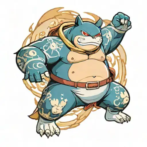 Buff And Muscley Snorlax With Japanese Tattoo Sleeves On His Arms