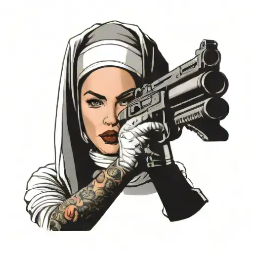 Megan Fox As A Nun Holding A Gun