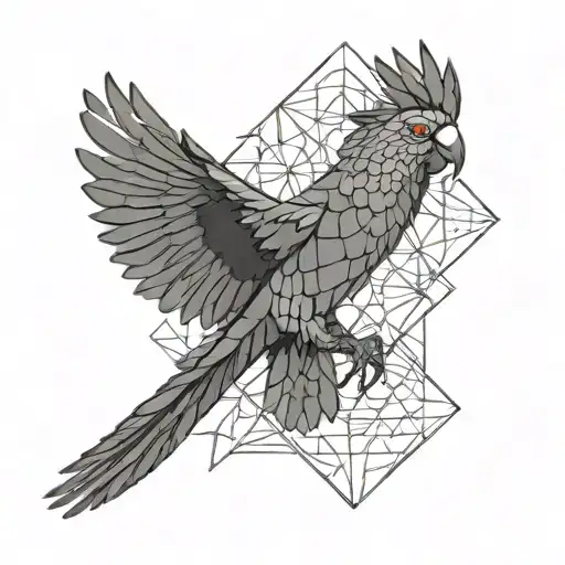 Black Cockatoo Flying With Geometric Background