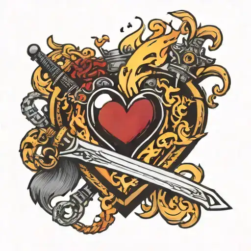 Heart On Fire With Sword Piercing