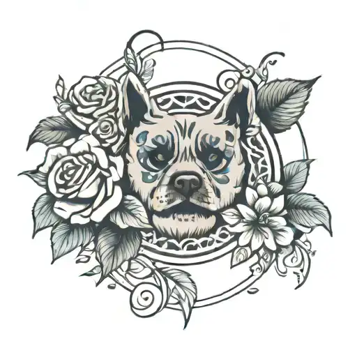 Paw Print Surrounded By Three Roses Blooming
