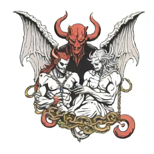 Devil Holding Angel With Chains