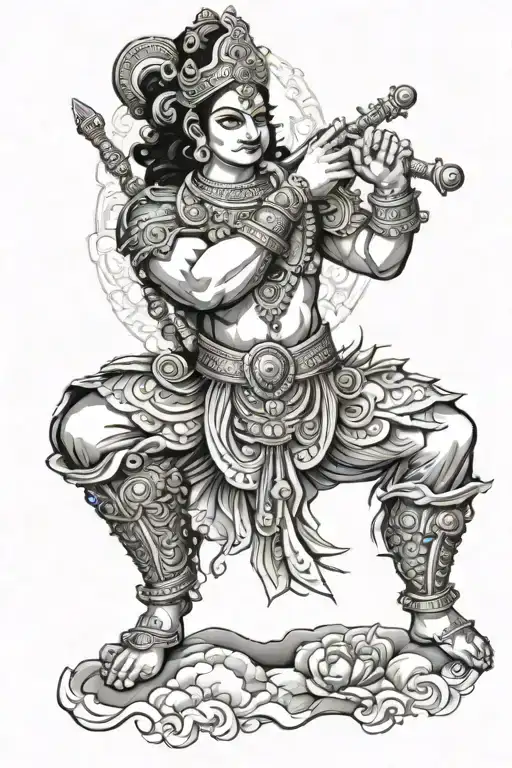 Shree Krishna Tattoo In Which He Is Holding Chakra And Wearing Armour