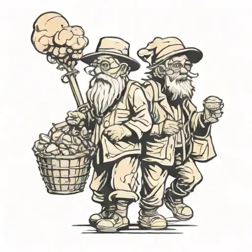 Outline Drawing Of An Old Man And Young Boy Walking With Icecream