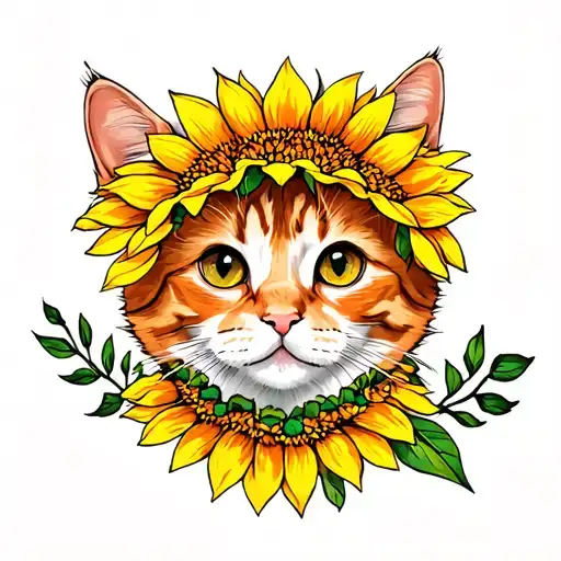 Orange Tabby With Sunflower Crown Surrounded