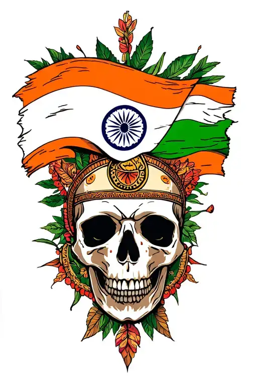 India And Nepal Flag With A Skull