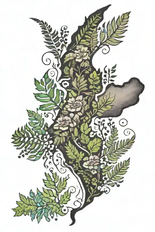 Outline Of The Shape Of New Zealand And Filled With Fern
