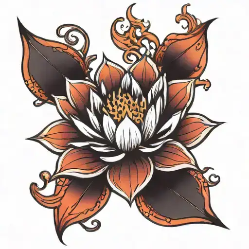 7 Petal Lotus And Flaming Sun Above It