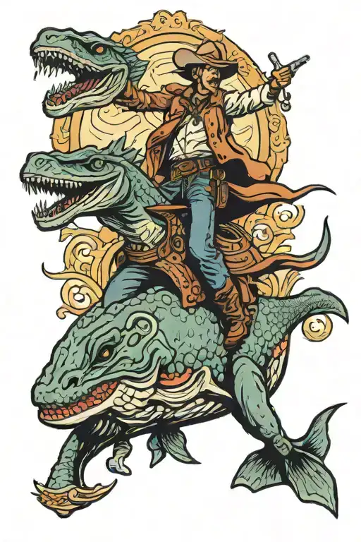 Cowboy Riding A Pliosaur