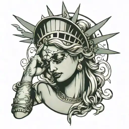 Lady Liberty Wearing Blindfold Covering Her Eyes