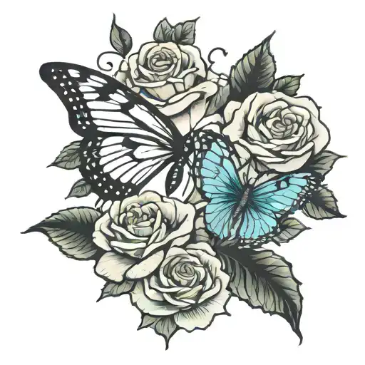 Butterfly And Roses Growing
