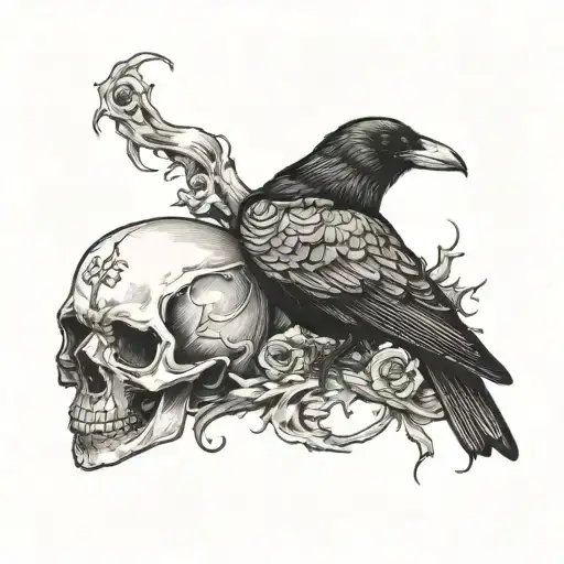 Crow Perched On A Skull