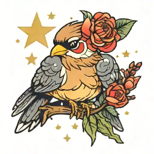 Pidgey Holding A Flower With A Star Constellation