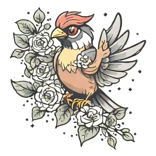 Pokemon Pidgey Holding A Flower With A Star Constellation