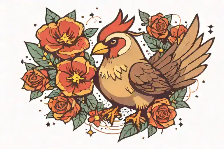 Pokemon Pidgey Holding A Flower With A Star Constellation