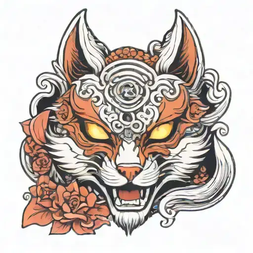 Japanese Moon Kitsune Mask Fuji