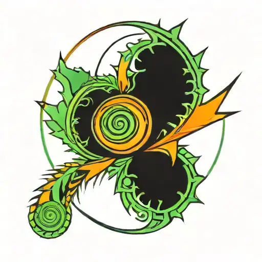 Optical Illusion In The Form Of A Spiral With Elements Of Green And Orange Spikes