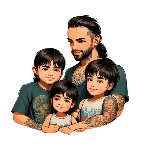 3 Children With Father