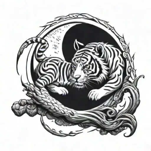 Tiger Rabbit In The Form Of Yin-yang On The Moon