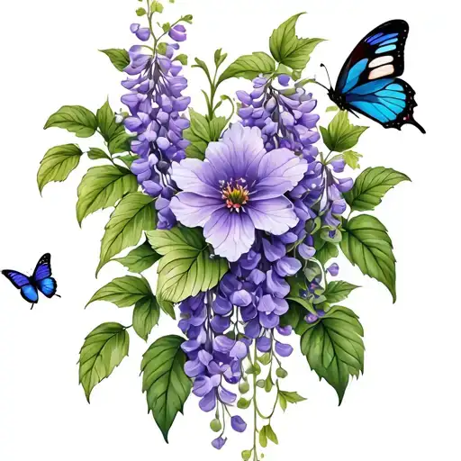 Wisteria Flowers And Butterflies