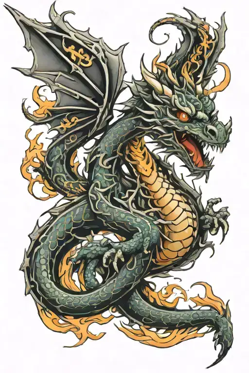 Dragon Made From Fire Coming Together To Form