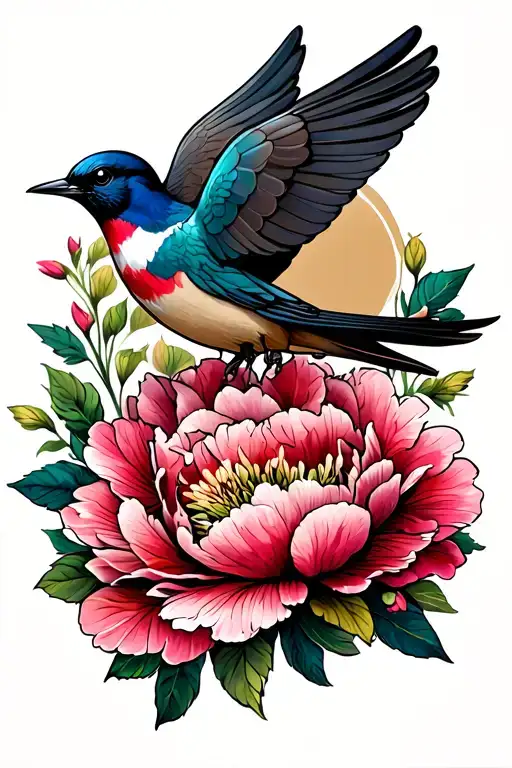 Swallow And Peony Flowers