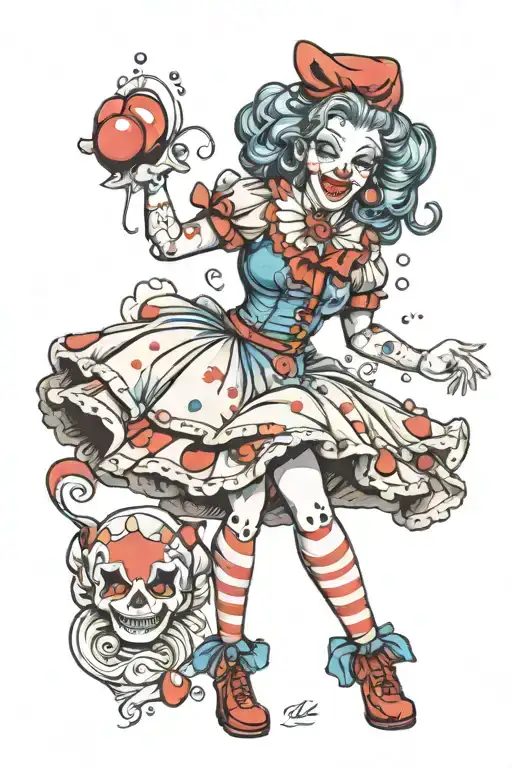 Full Body Clown Pinup Girl Cute