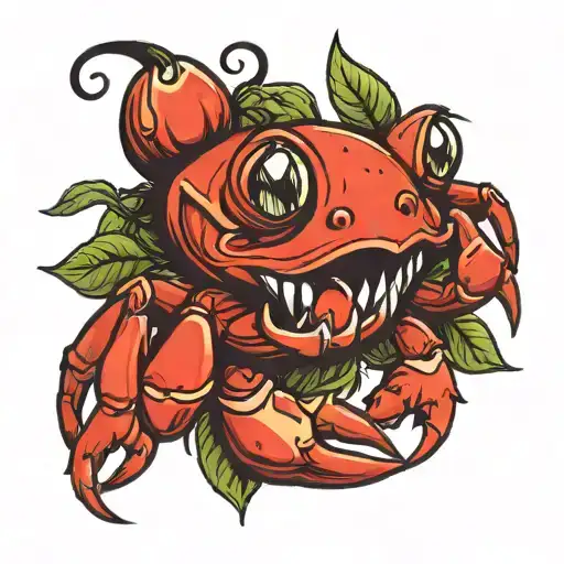 Crab Apple Smiling With Mouth And Eyes Closed And Claws In The Air