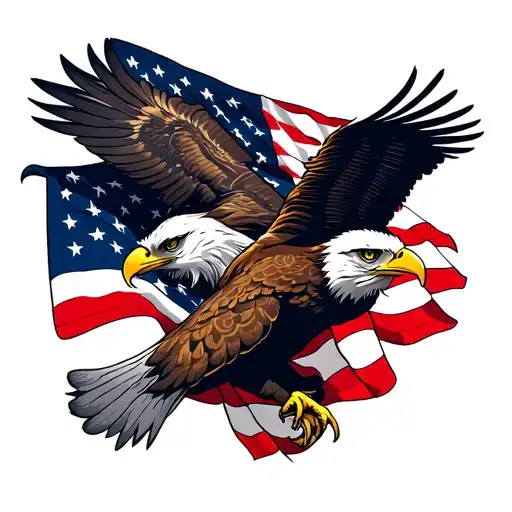 Male And Female Eagle With American Flag