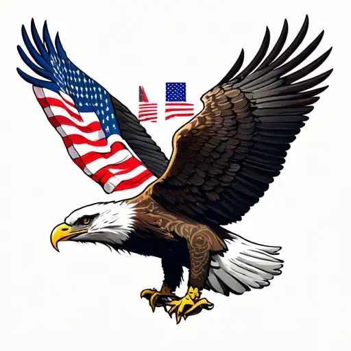 Male And Female Eagle With American Flag
