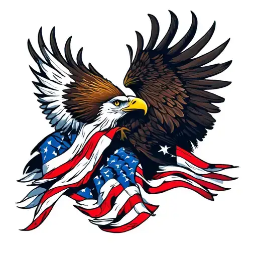 Male Protecting Female Eagle With American Flag Intertwined