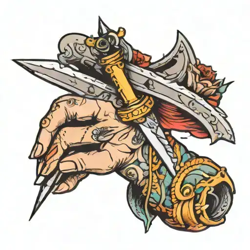 A Female Hand With A Dagger Stabbing Through It