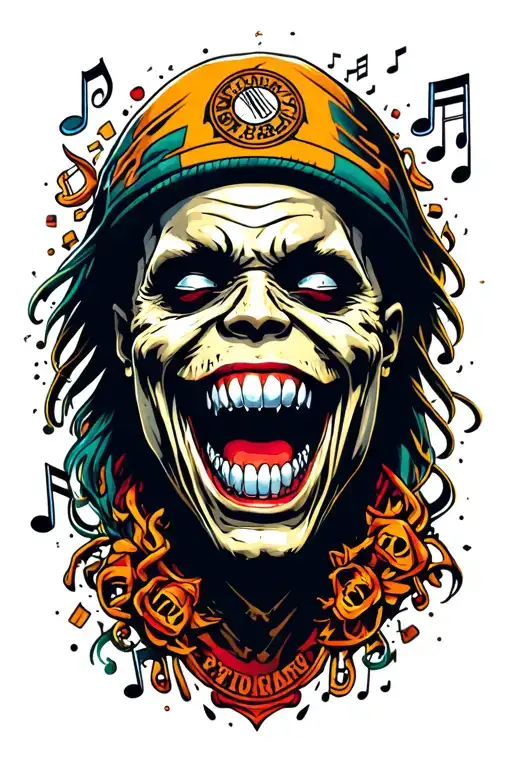 Ghoul Hip Hop Rap Star With Silver Teeth Surrounded By Music Notes And Elements