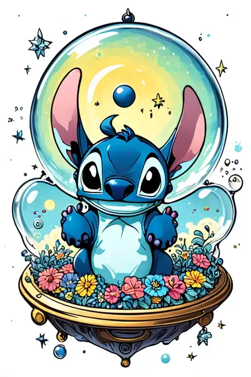 Stitch From Lilo And Stitch Floating Around In A Space Bubble