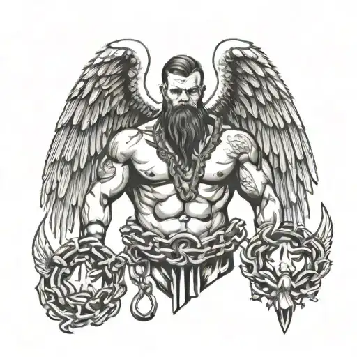 Fat Body To Bodybuilding Body With Chains And Angels Wings