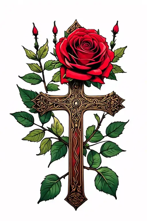 Cross Red Rose Leaves Crown Made