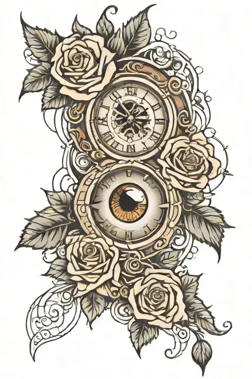 Clock Eye Inside And Roses Around
