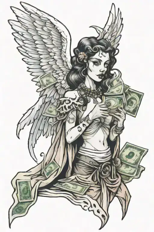 Angel Woman With Money In Her Teeth