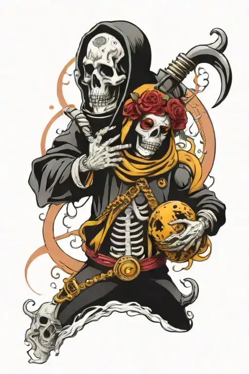 Deep Sea Diver And Santa Muerte Tattoo Design Idea