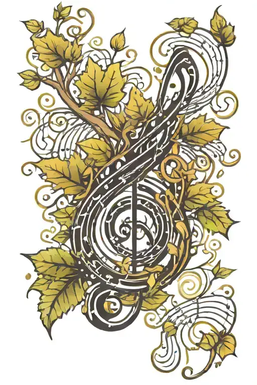 A Tree With Leaves That Look Like Music Notes Floating