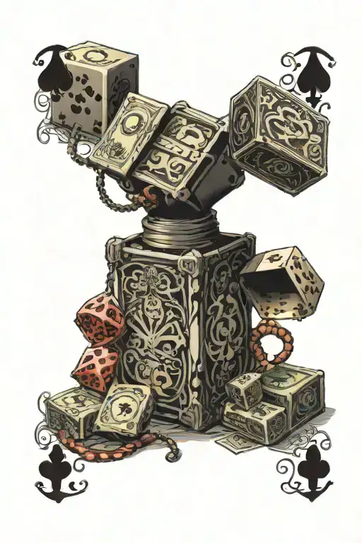 Dice Playing Cards And Money Bag And Stacked'