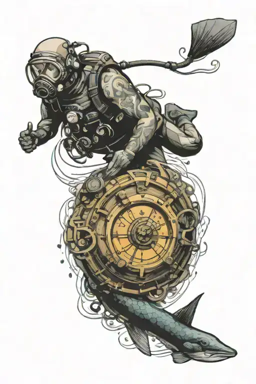 Commercial Diver With Sea Around The Diver