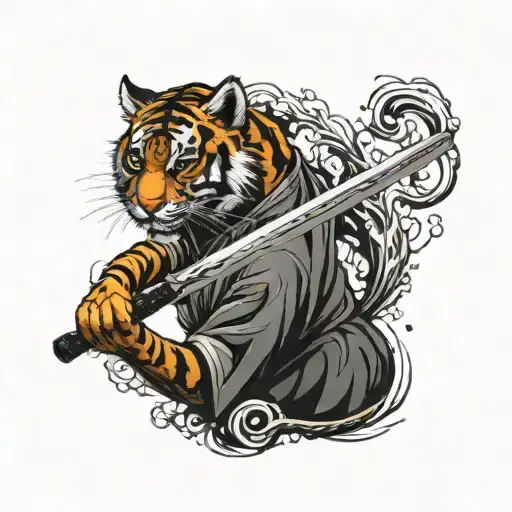 Tiger Women With Samurai Sword