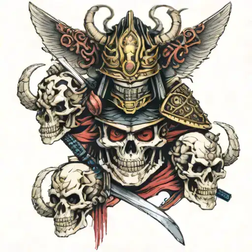 Samurai Warrior Skulls Surrounded